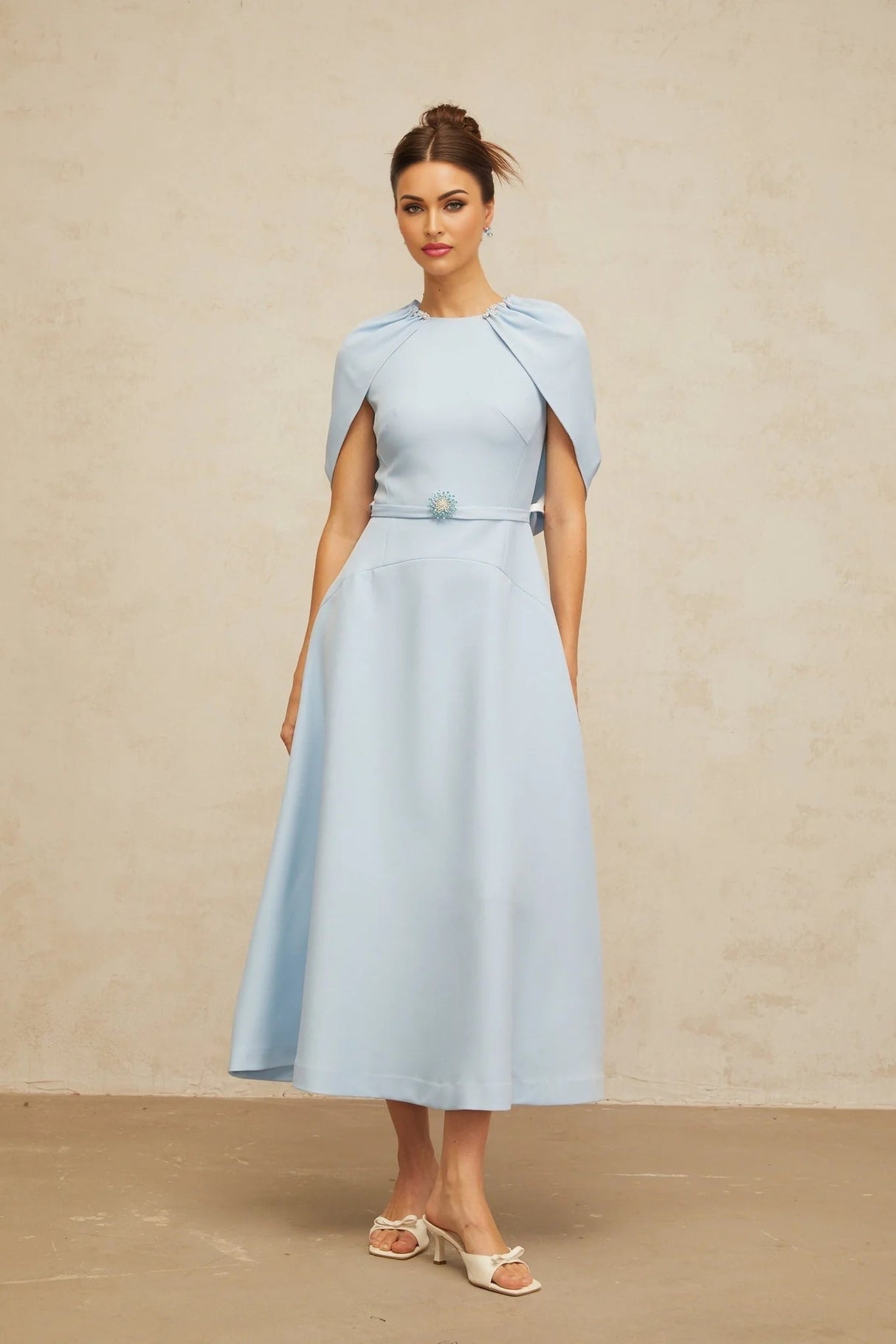 Cosima Midi Dress Blue Shawl - Panel Crystal Embellished