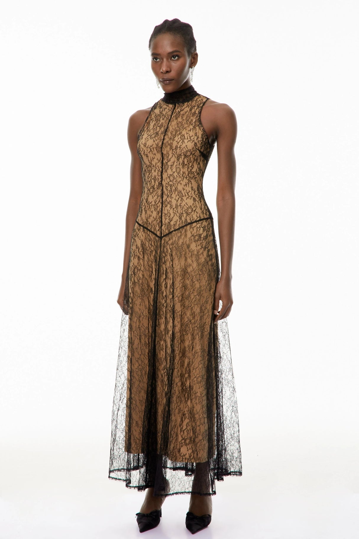 Cosmina Black Halterneck Floral Lace Maxi Dress