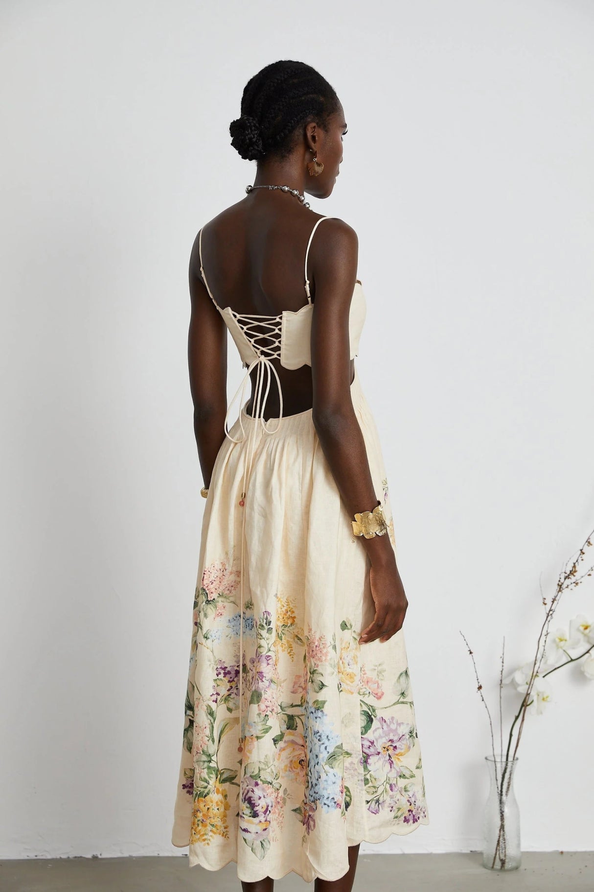 Costanza Midi Dress Floral Print & Cut - Out Neutrals