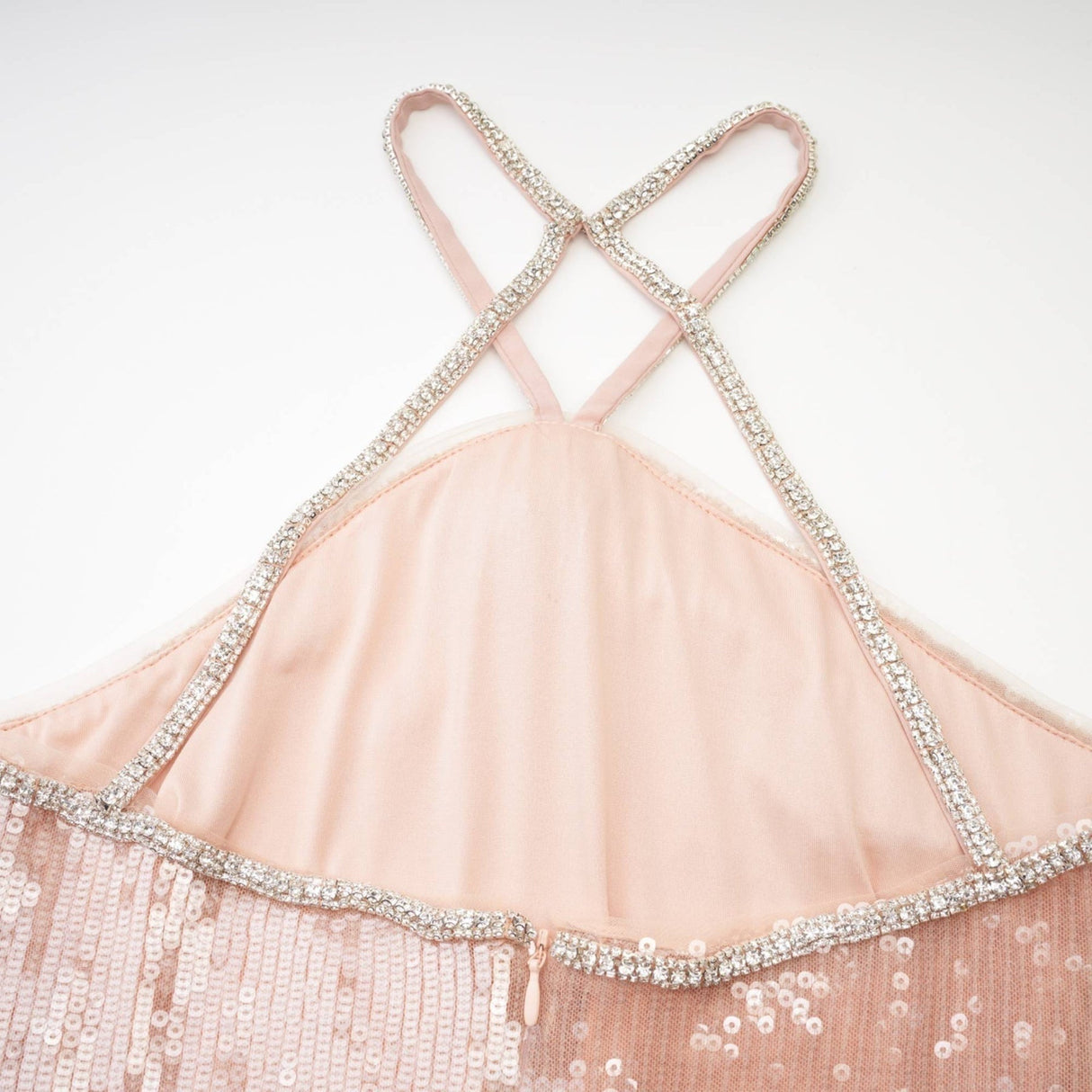 Costanza Mini Dress – Sequin – Front Floral Decorated – Crystal Strap