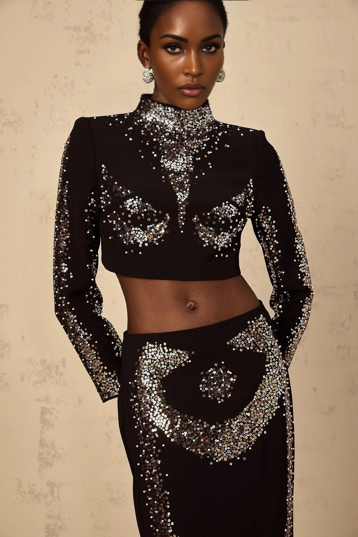 Costanza Top & Skirt Set Sequin Embellished Train Design