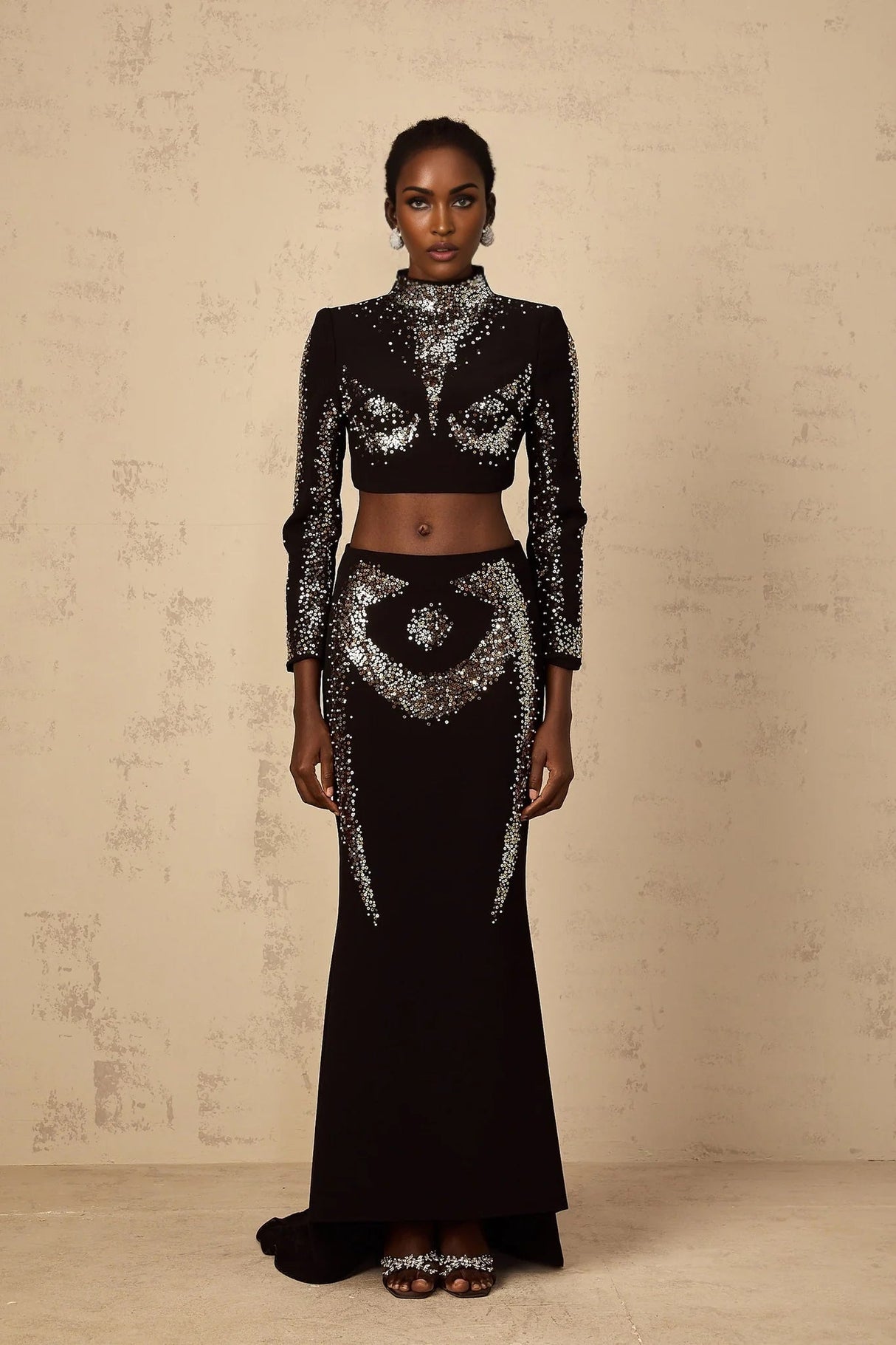 Costanza Top & Skirt Set Sequin Embellished Train Design