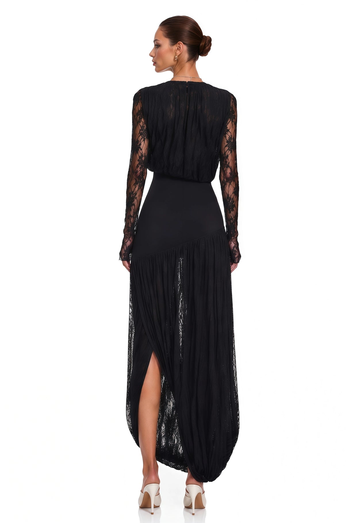 Cressida Black Long Sleeve Lace Maxi Dress with Slit