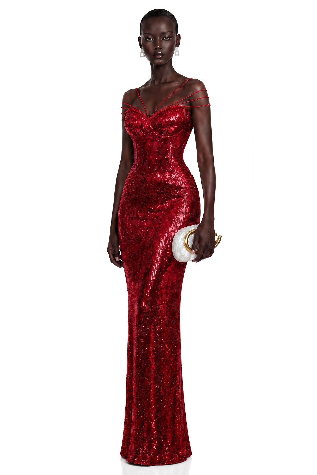 Cressida Red Sparkly Embellished Maxi Dress