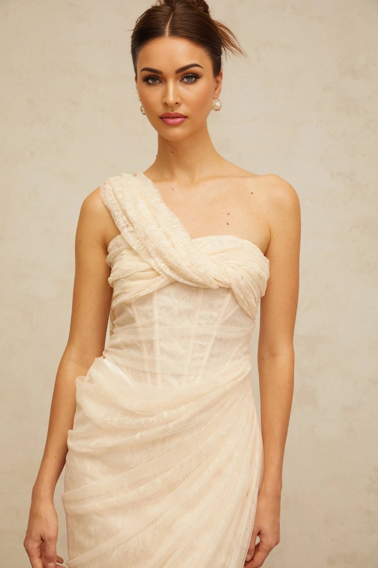 Cristiana Midi Dress Floral Lace Tulle Panel & Side Slit