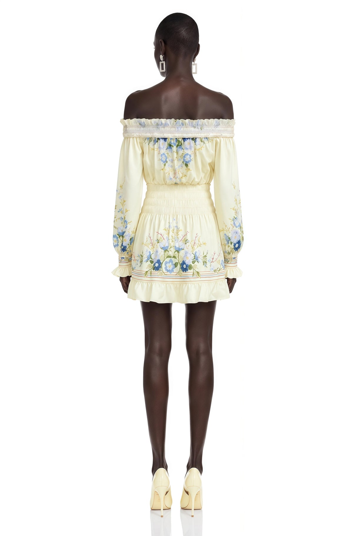 Crystal Yellow Off Shoulder Floral Print Mini Dress