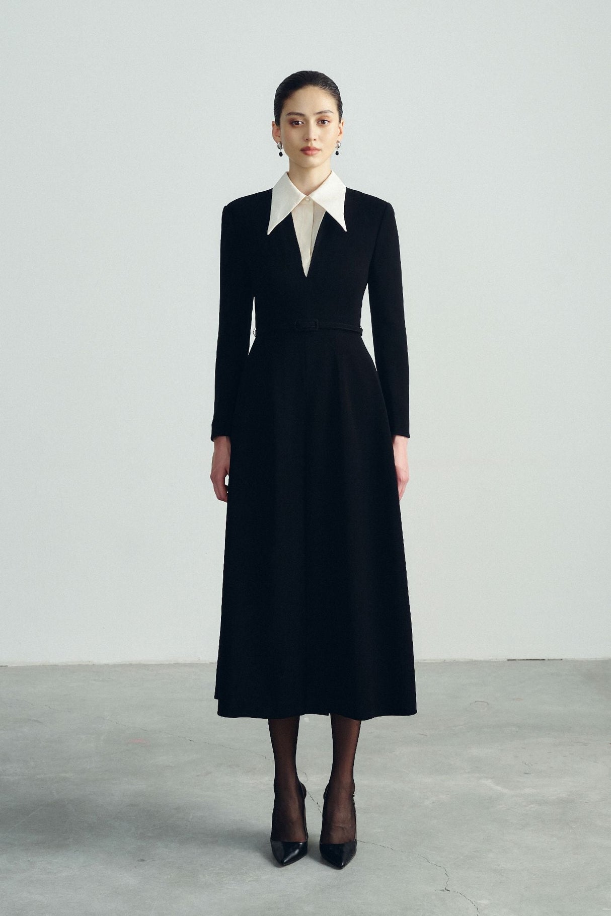 Chloe A Line Collared Midi Dress – Detachable Waist Belt – Smooth Lined Fit