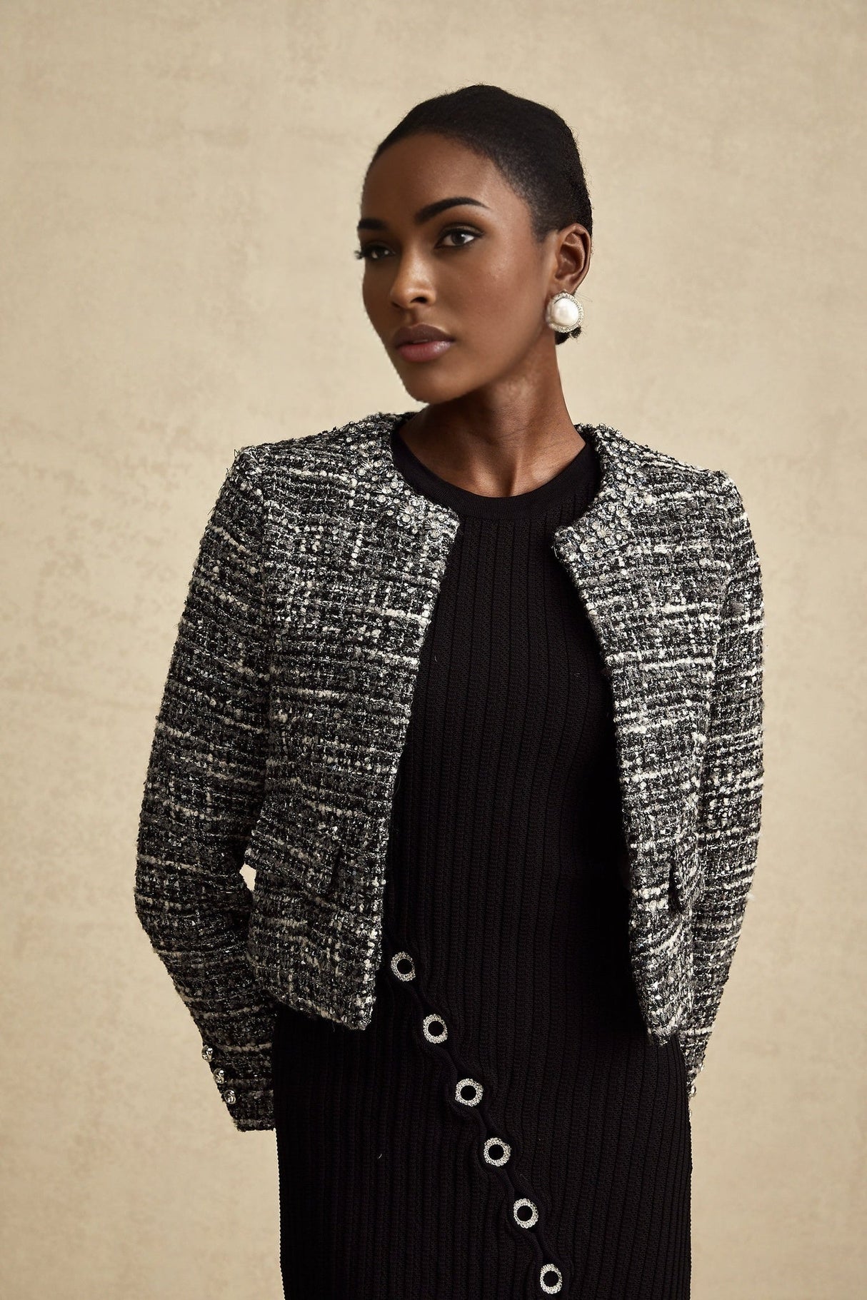 Cynthia Jacket - Tweed Boucl - Round Neck - Flap Pockets - Front Fastening