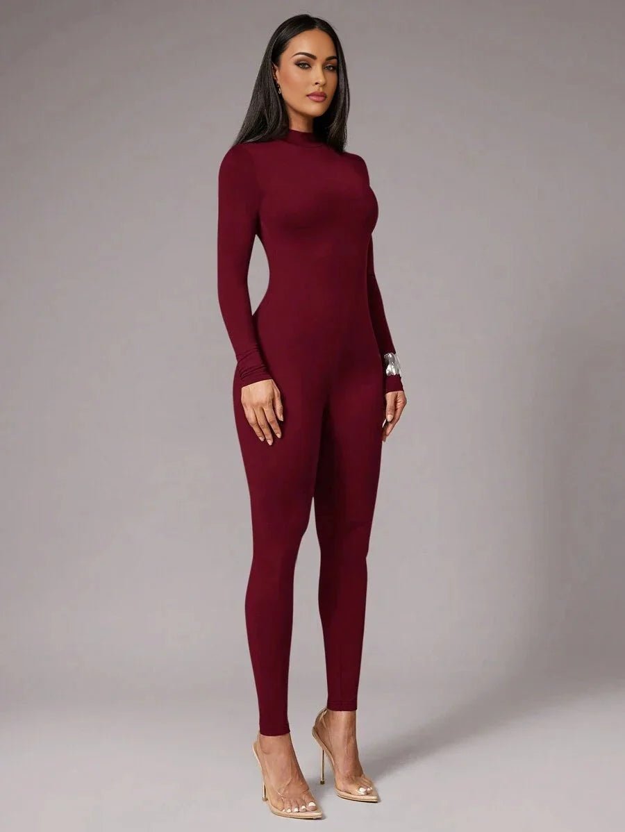 Cynthia Jumpsuit - Skinny Fit - High Stretch Fabric - Long Sleeve Length - Casual Style - Stand Collar Neckline - Natural Mid Waist Line