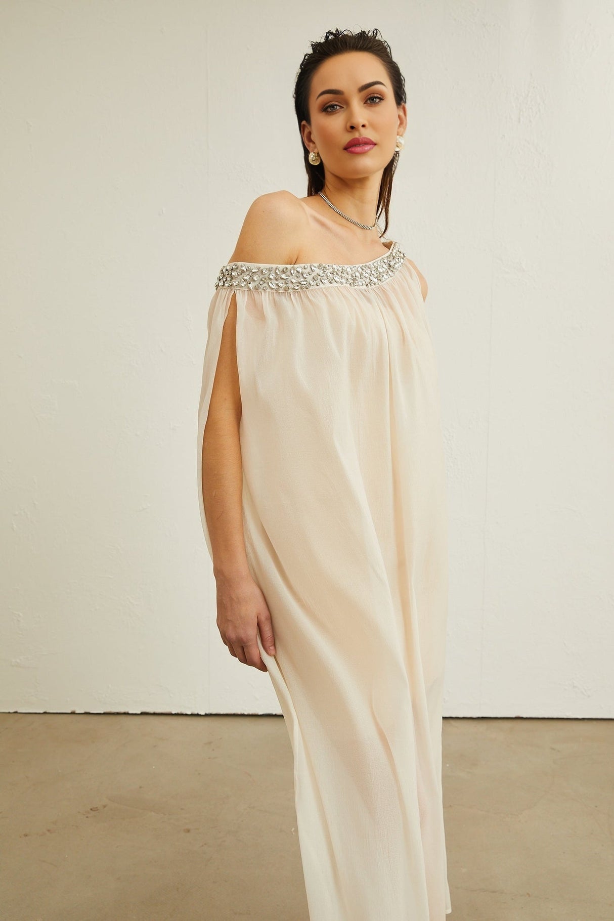 Cynthia Midi Dress – Sleeveless – Mono Shoulder – Crystal Embellishment