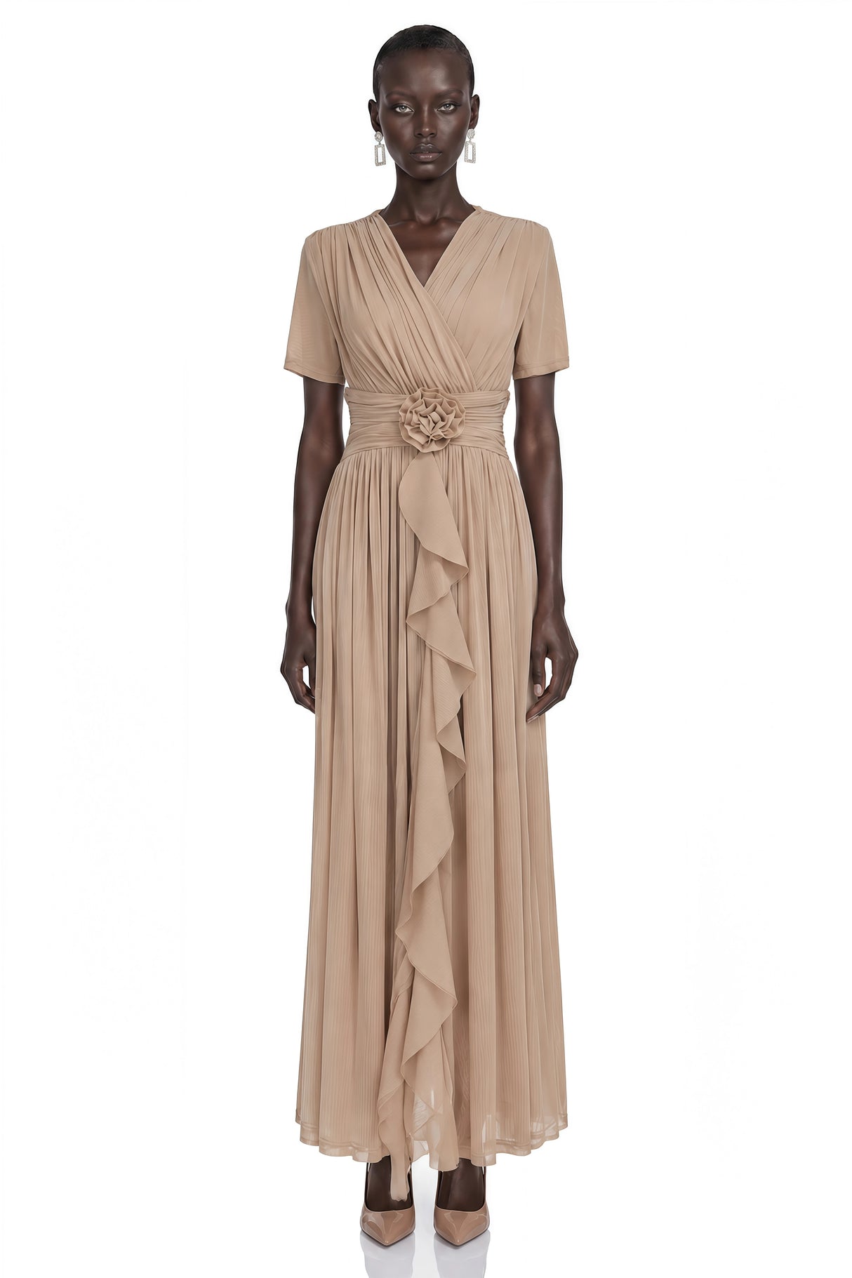 Cyrielle Light Khaki Chiffon Wrap Maxi Dress