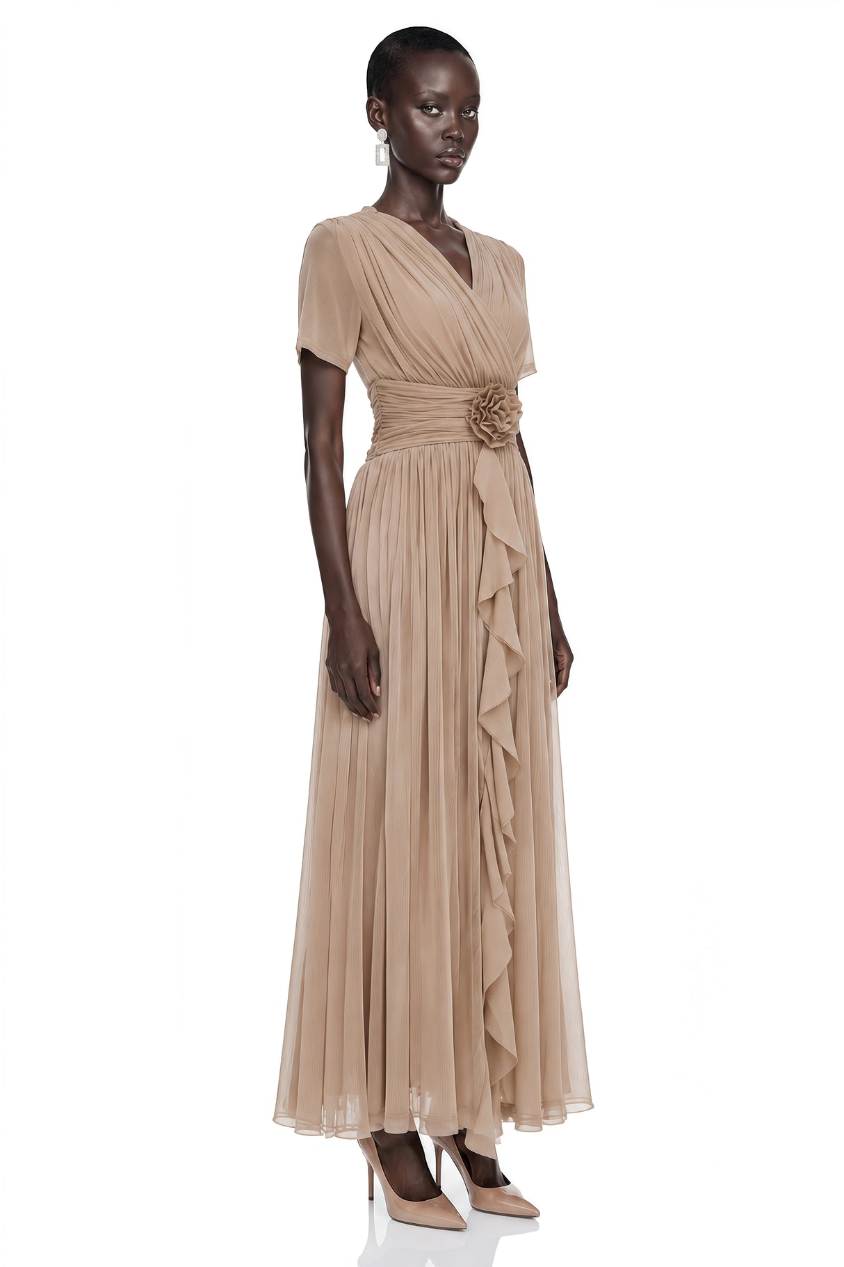 Cyrielle Light Khaki Chiffon Wrap Maxi Dress