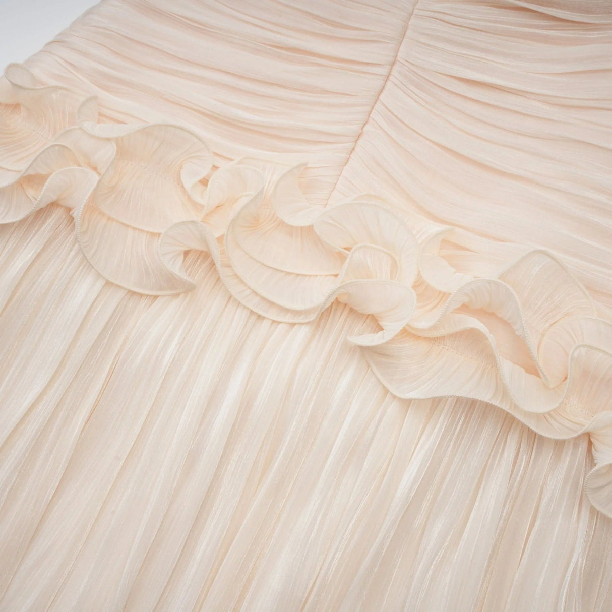 Dakota Maxi Dress Ruffled Pleated Neutral Glitter Strapless & Corset