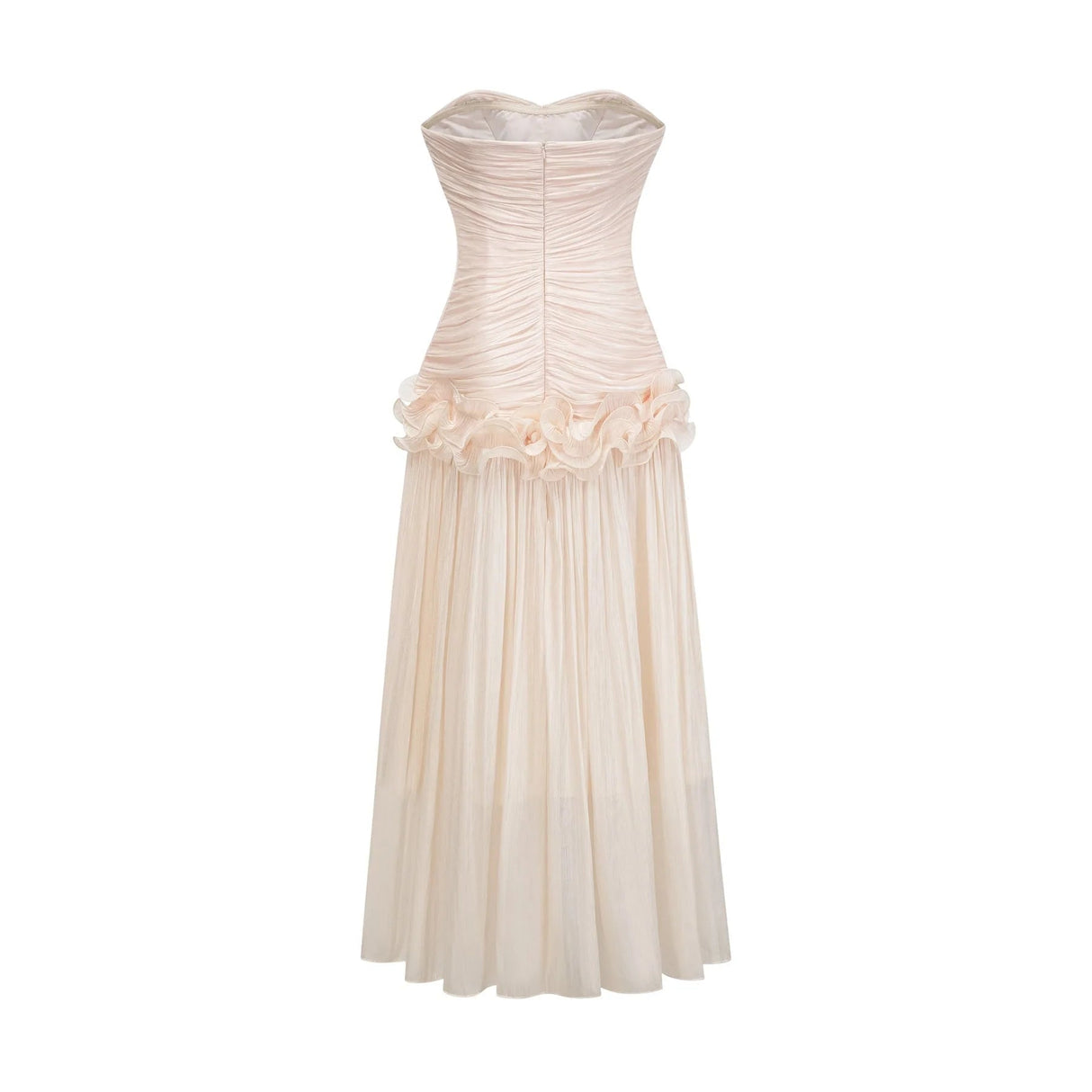 Dakota Maxi Dress Ruffled Pleated Neutral Glitter Strapless & Corset