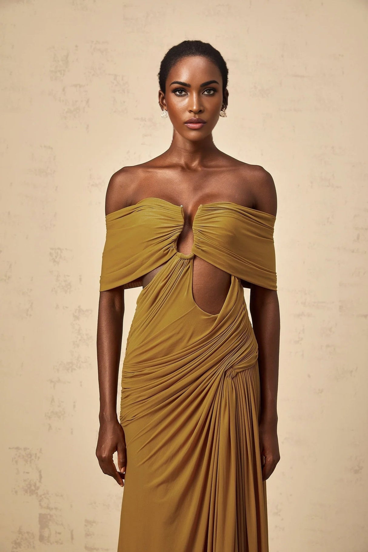 Dakota Maxi Dress Yellow Off - shoulder Cut - out & Ruched