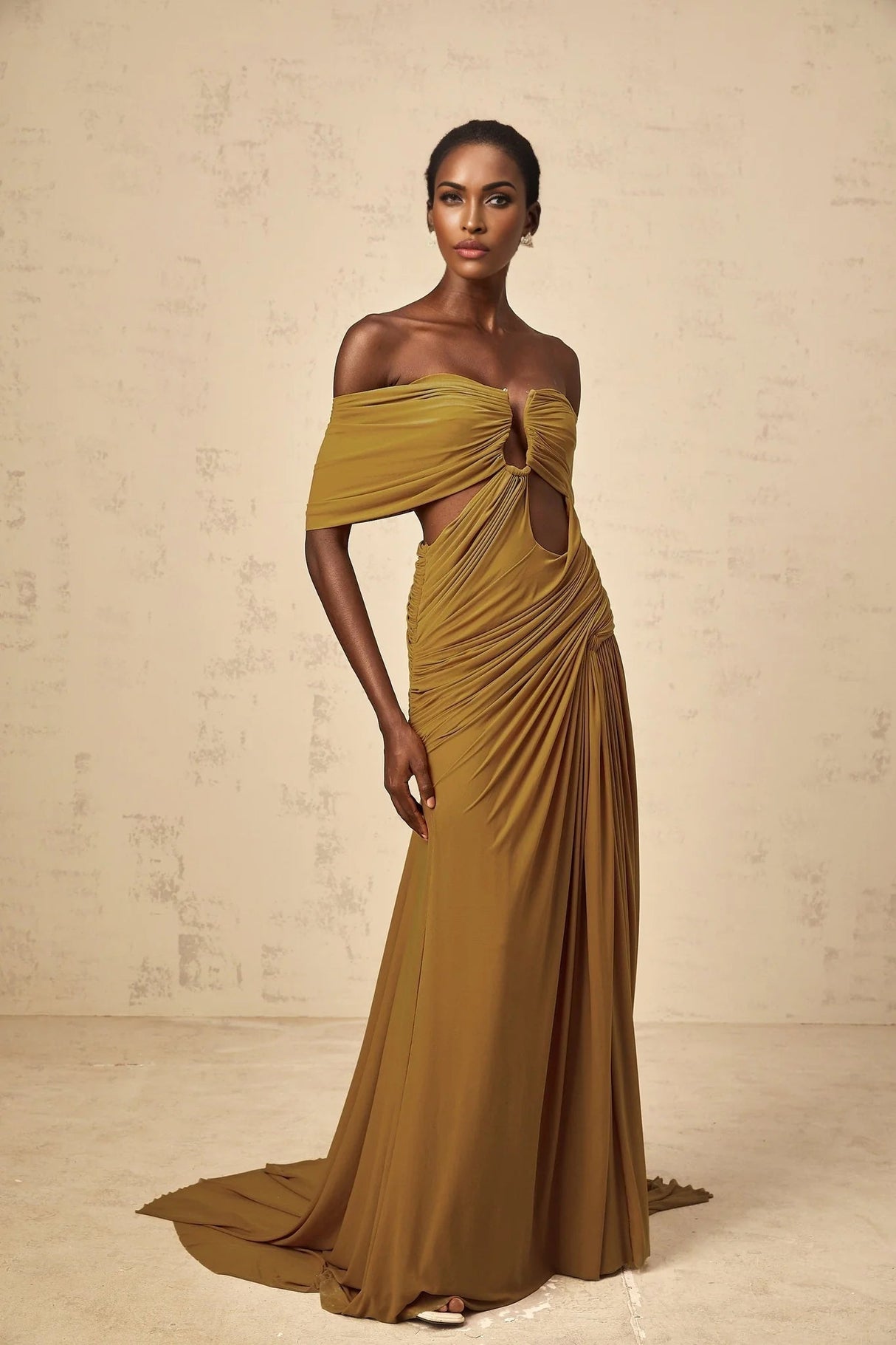 Dakota Maxi Dress Yellow Off - shoulder Cut - out & Ruched
