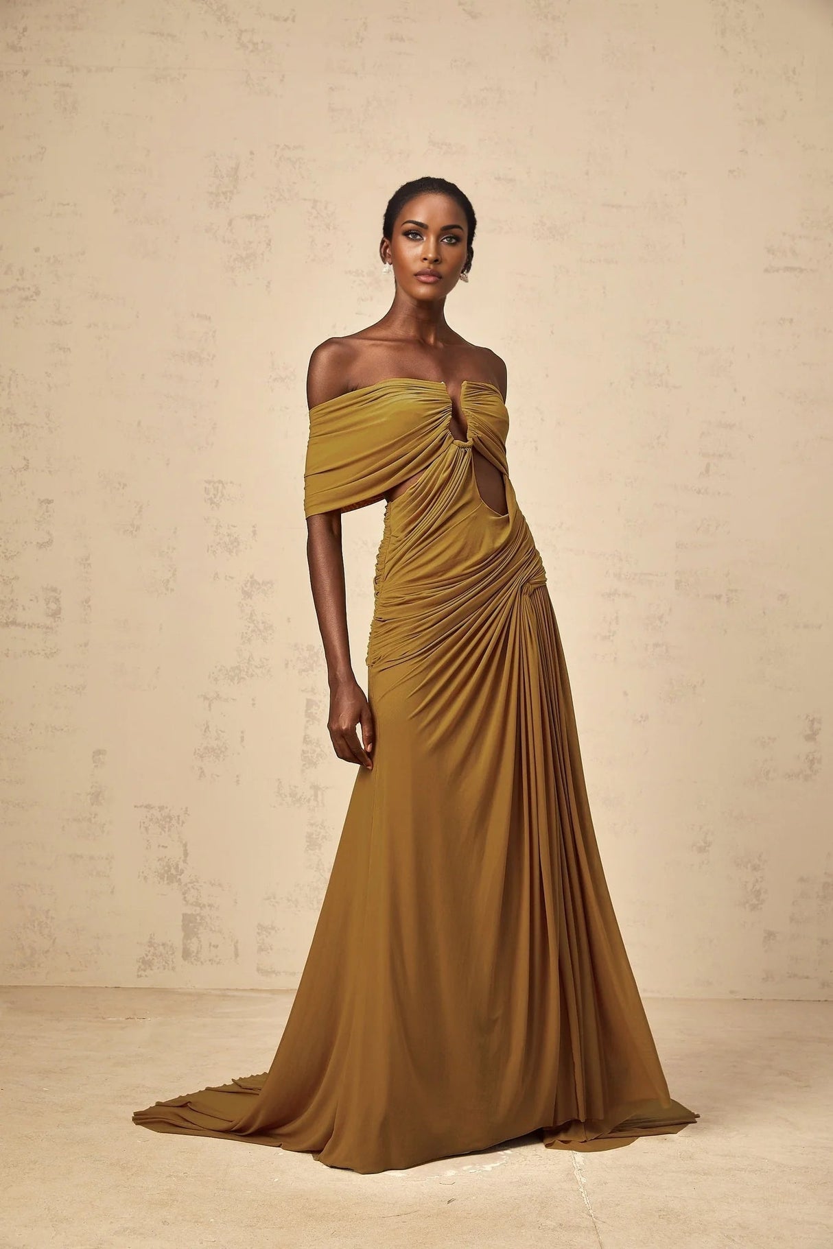 Dakota Maxi Dress Yellow Off - shoulder Cut - out & Ruched