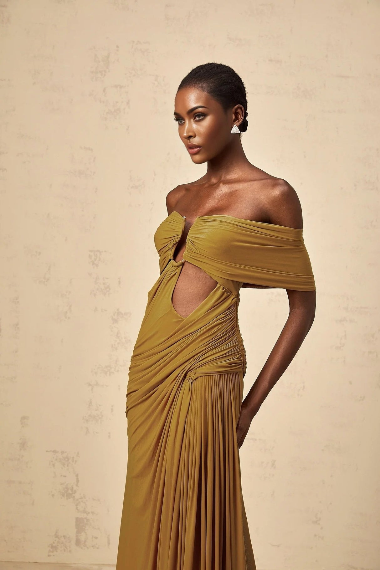 Dakota Maxi Dress Yellow Off - shoulder Cut - out & Ruched