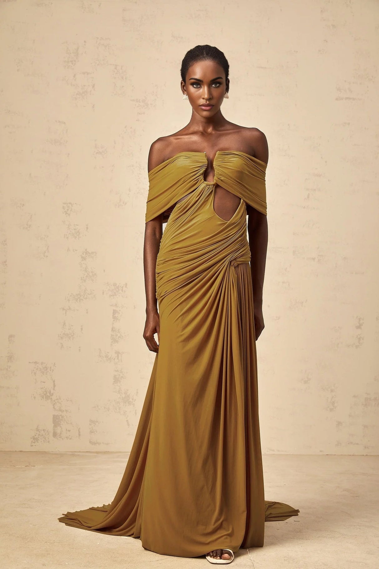 Dakota Maxi Dress Yellow Off - shoulder Cut - out & Ruched