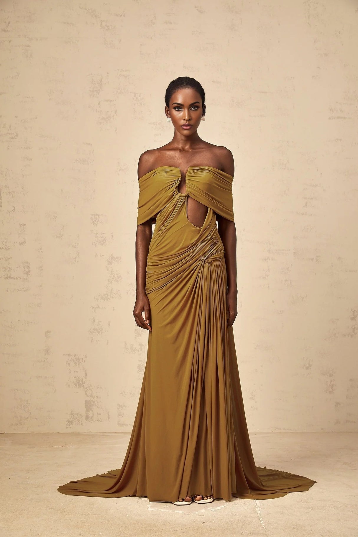 Dakota Maxi Dress Yellow Off - shoulder Cut - out & Ruched