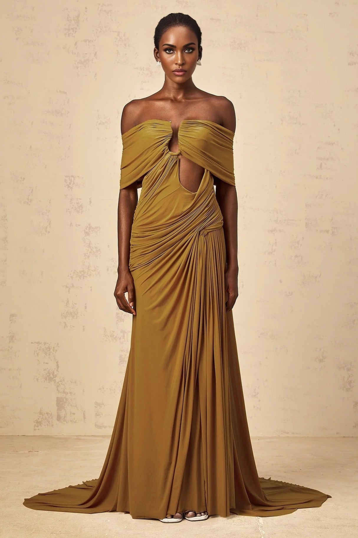 Dakota Maxi Dress Yellow Off - shoulder Cut - out & Ruched