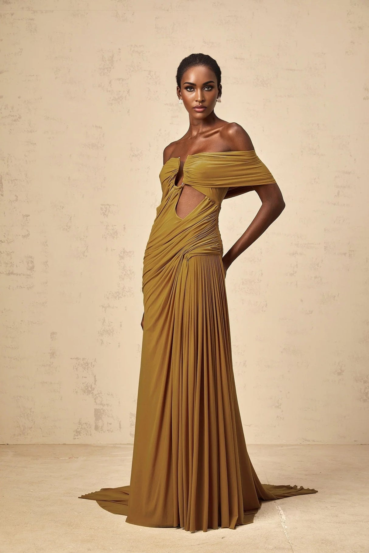 Dakota Maxi Dress Yellow Off - shoulder Cut - out & Ruched