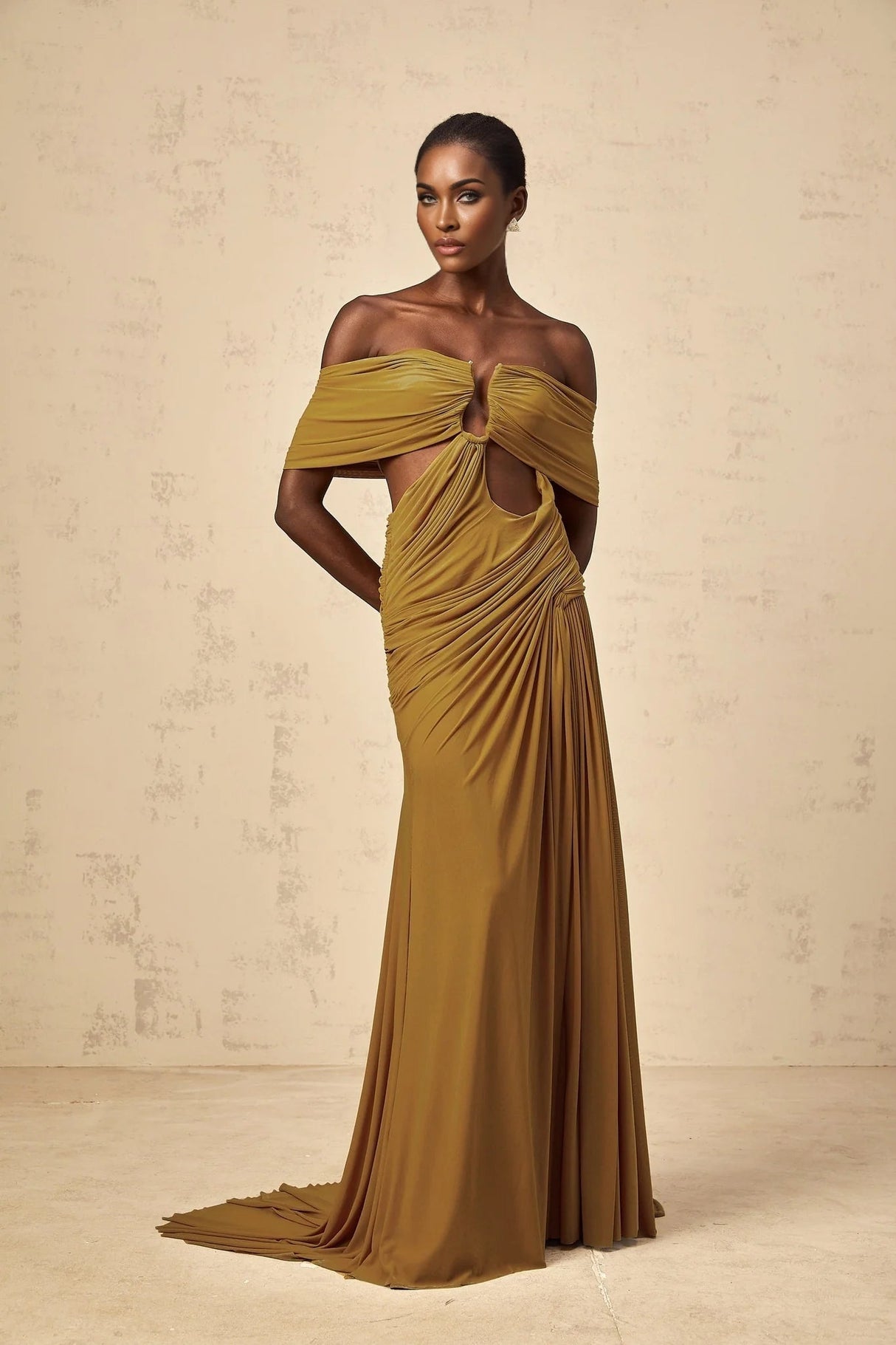 Dakota Maxi Dress Yellow Off - shoulder Cut - out & Ruched