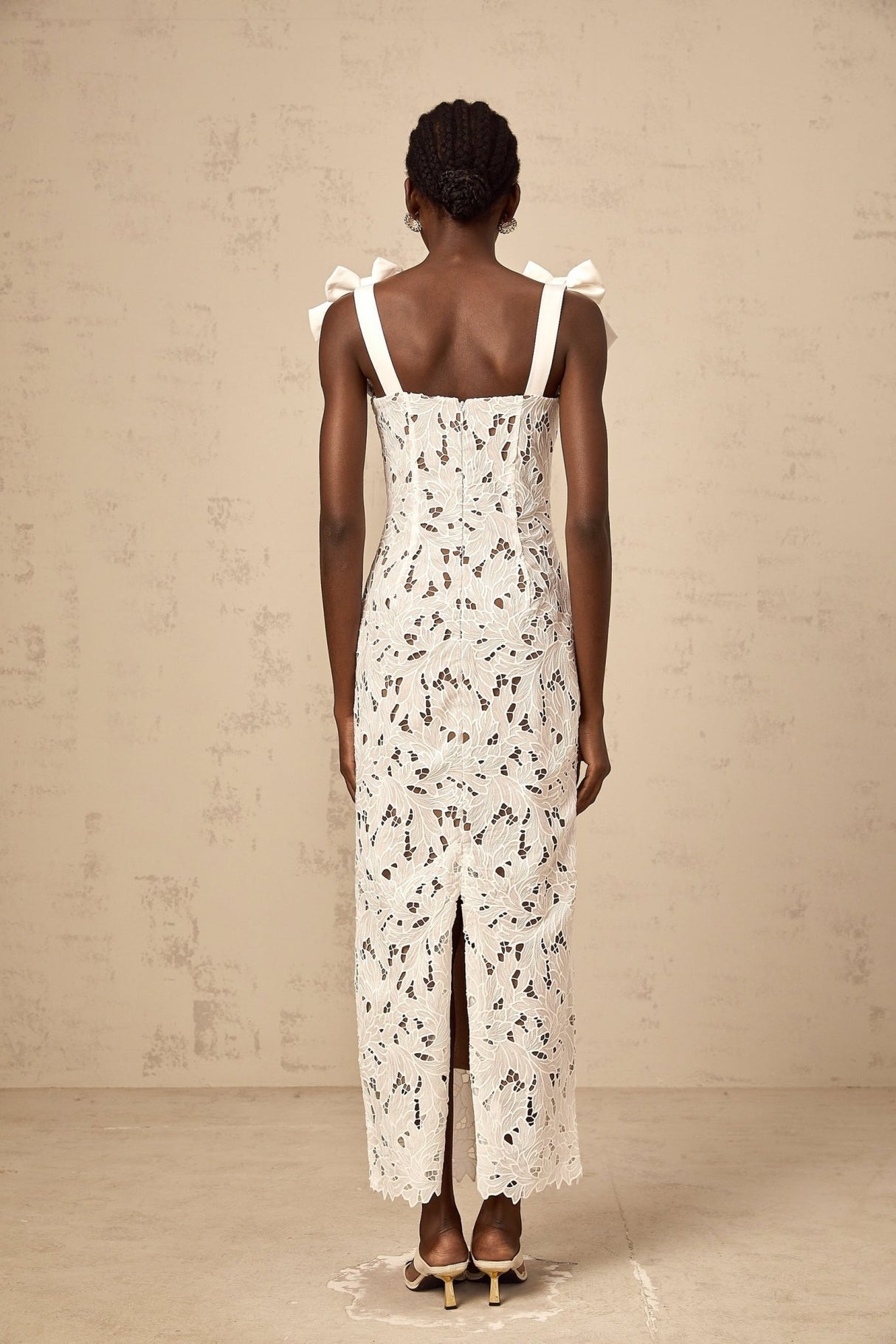 Dallas Floral Maxi Dress - Bowknot Straps - Velvet Finish - Cut - out Design - Lace Detailing