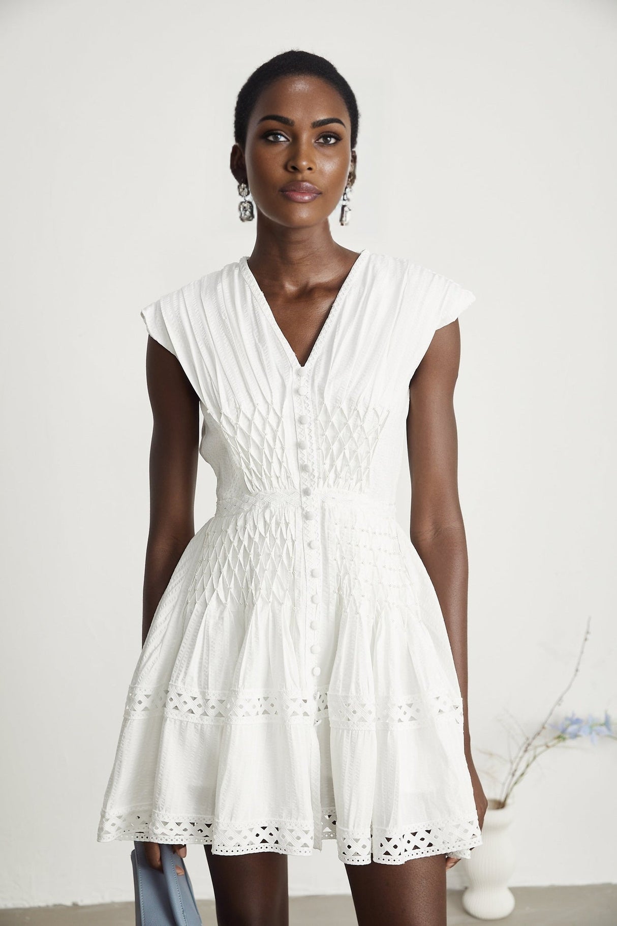 Dallas Mini Dress - V - neck - Sleeveless - Cut - out Design - A - line Embellished