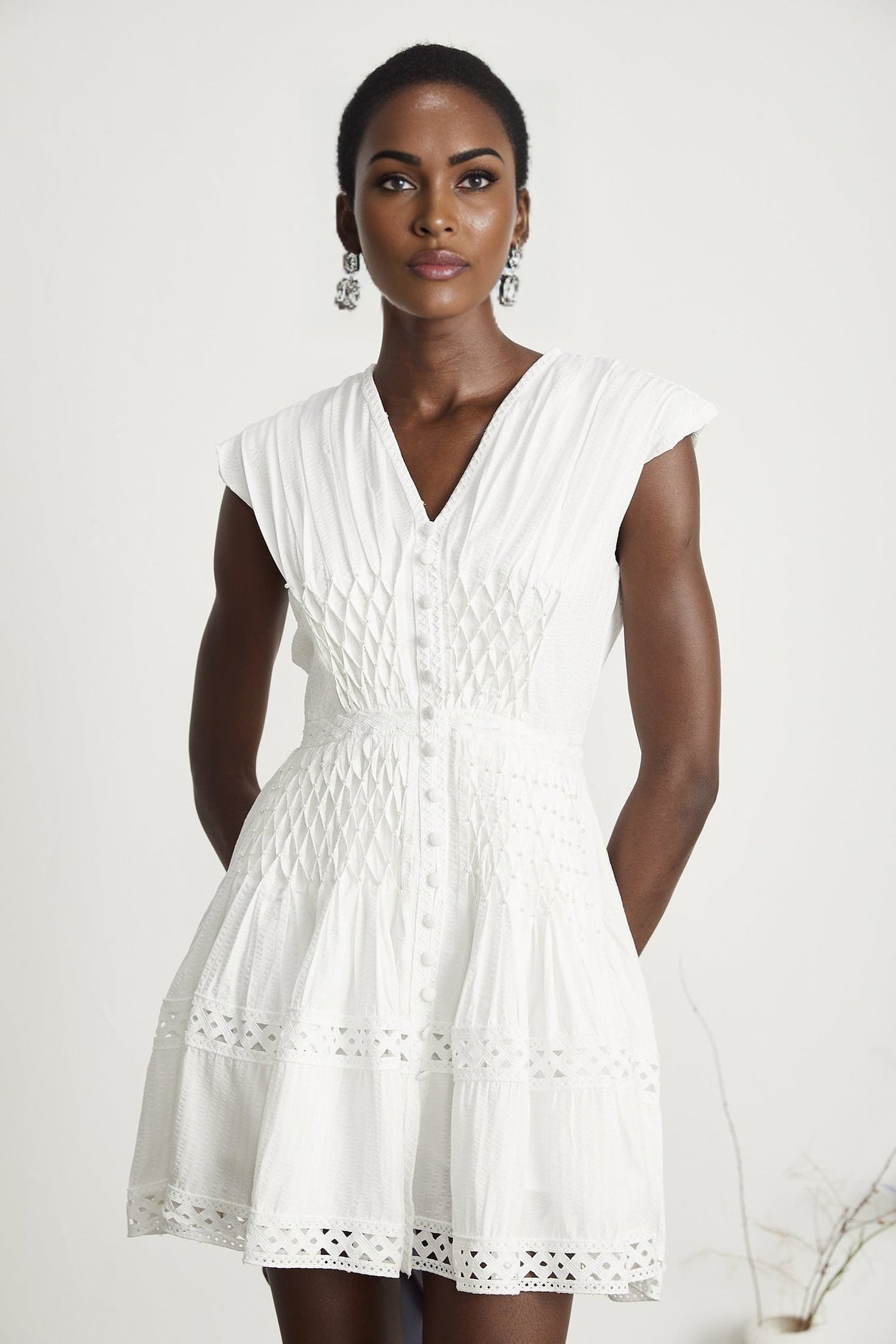 Dallas Mini Dress - V - neck - Sleeveless - Cut - out Design - A - line Embellished