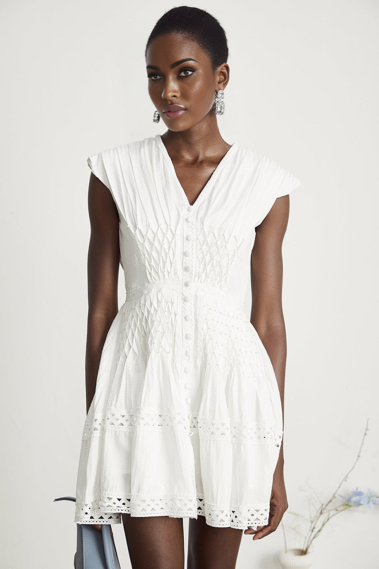 Dallas Mini Dress - V - neck - Sleeveless - Cut - out Design - A - line Embellished