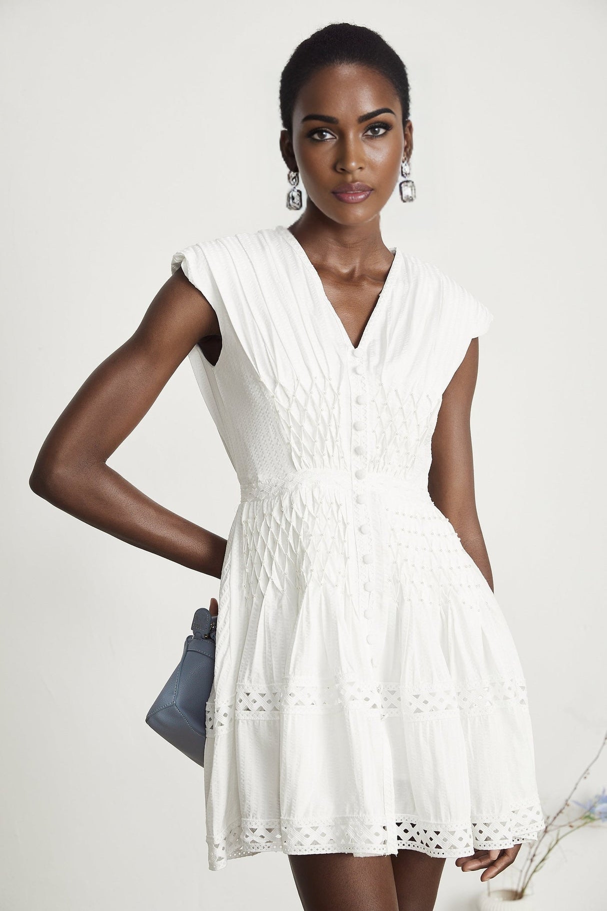 Dallas Mini Dress - V - neck - Sleeveless - Cut - out Design - A - line Embellished