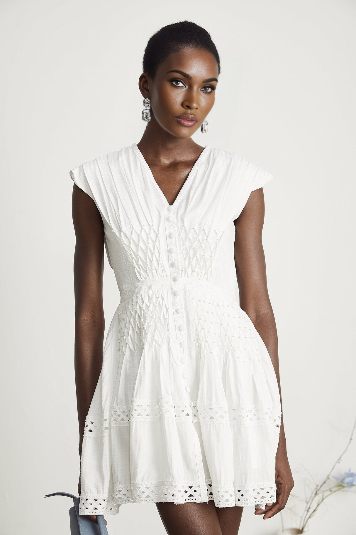 Dallas Mini Dress - V - neck - Sleeveless - Cut - out Design - A - line Embellished