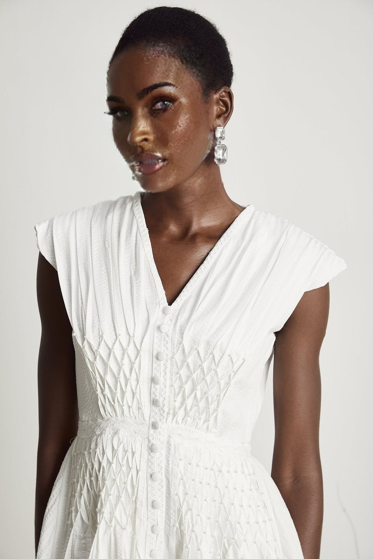 Dallas Mini Dress - V - neck - Sleeveless - Cut - out Design - A - line Embellished