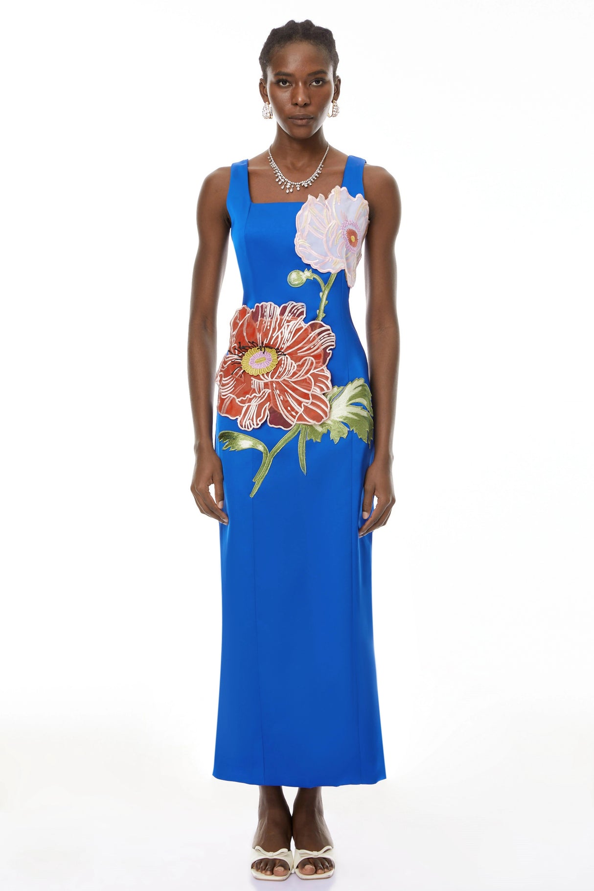 Damaris Blue Floral Embroidered Maxi Dress