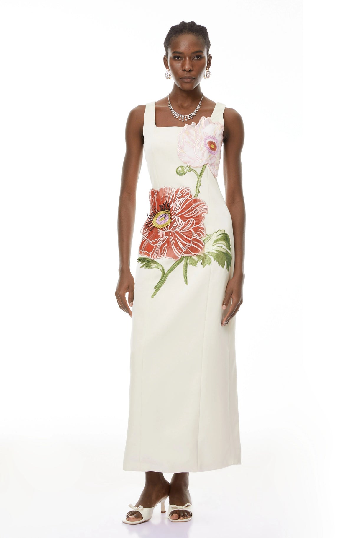 Damaris White Flora Embroidered Maxi Dress