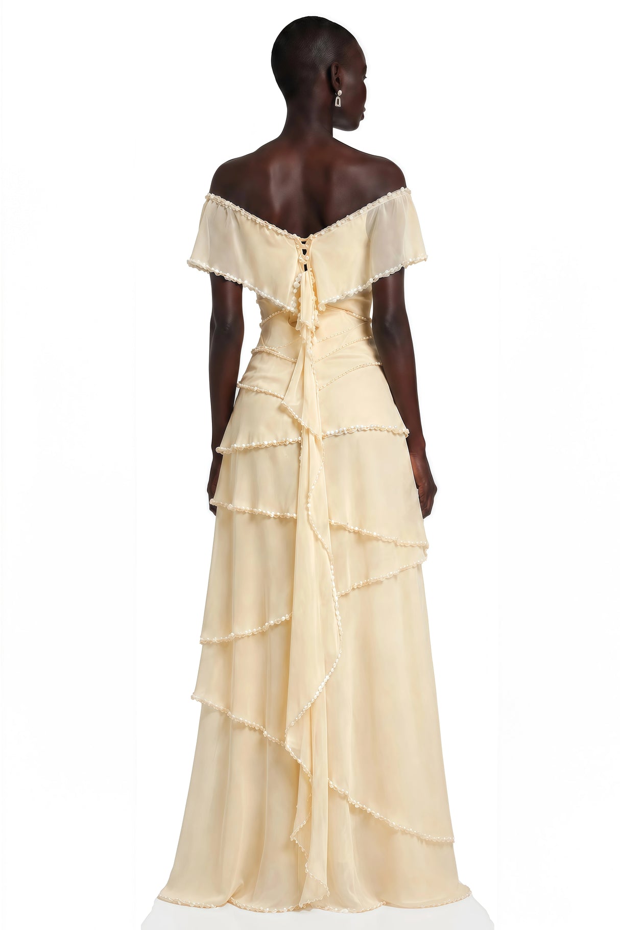 Damla Butter Asymmetrical Tiered Maxi Dress