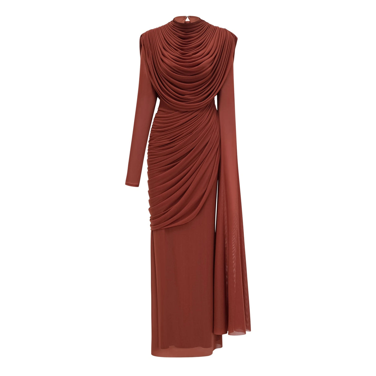 Danaé Brown Shirredeffect Draped Maxi Dress