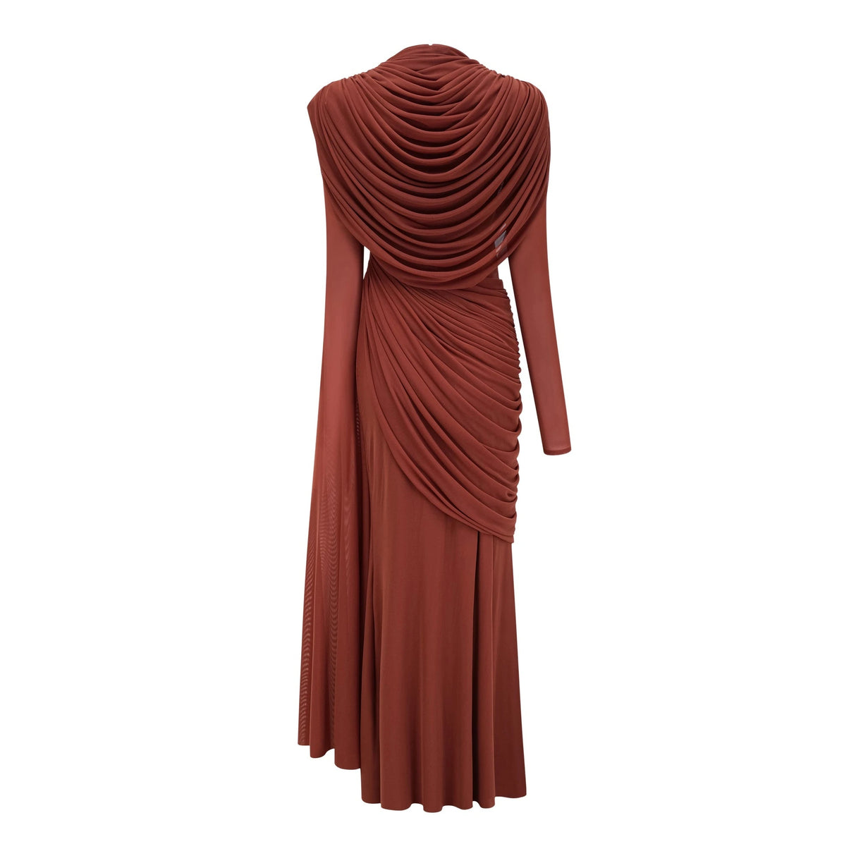 Danaé Brown Shirredeffect Draped Maxi Dress
