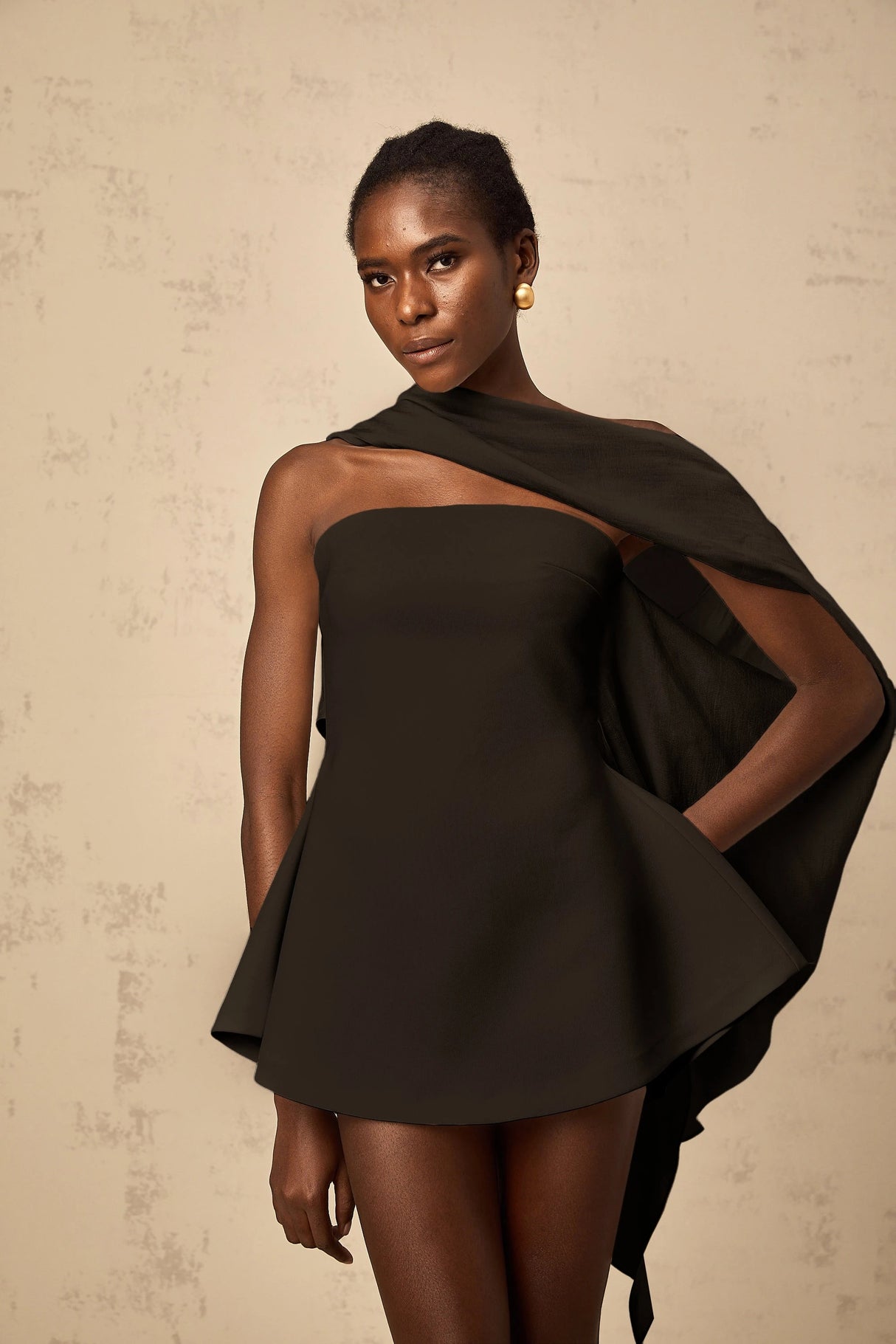 Danaé ribbondesign flared mini dress in Black