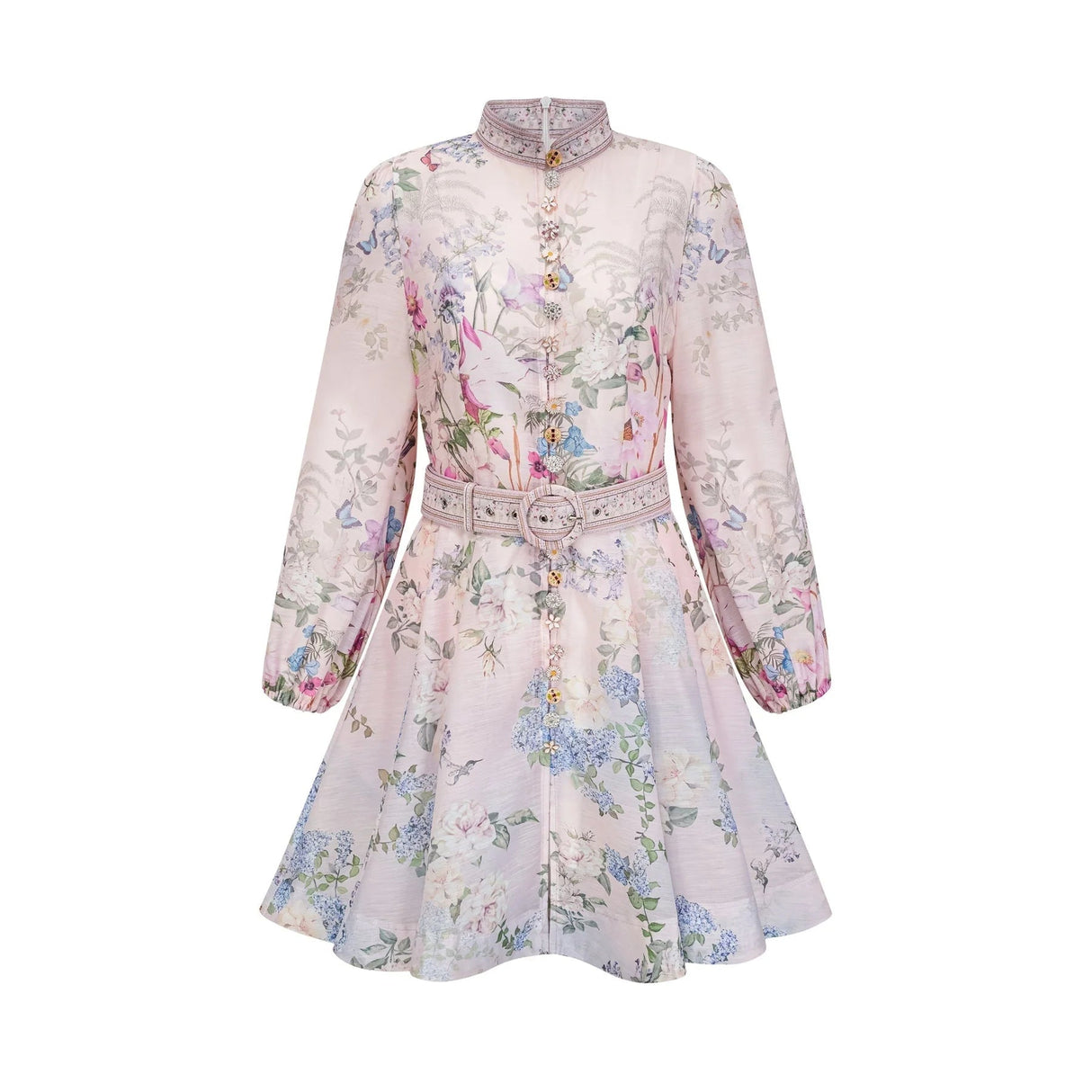 Daniela Mini Dress Light - Pink Floral Print & Belted Waist