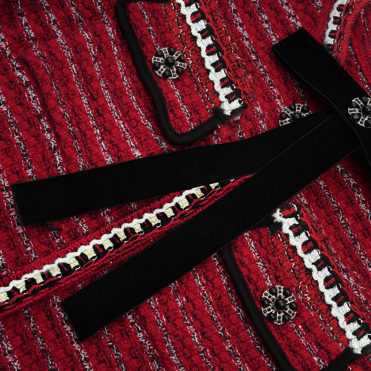 Daniela Mini Dress - Long Sleeve Colorblocked Knitted with Crystal Embellishment Bow Detailing & Front Flap Pockets