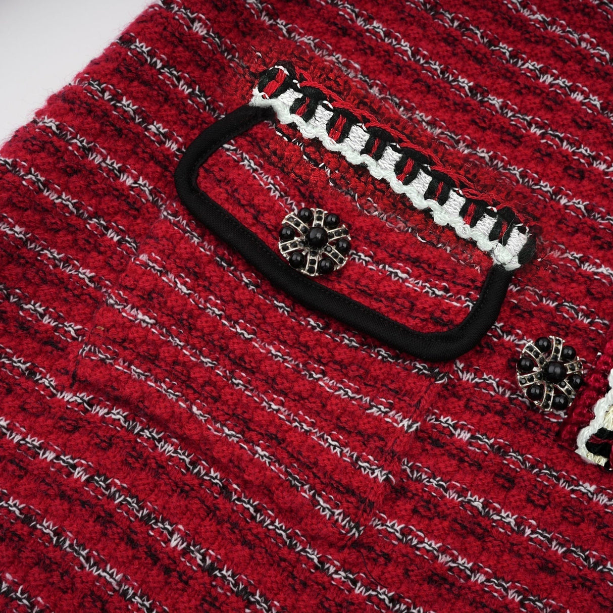 Daniela Mini Dress - Long Sleeve Colorblocked Knitted with Crystal Embellishment Bow Detailing & Front Flap Pockets