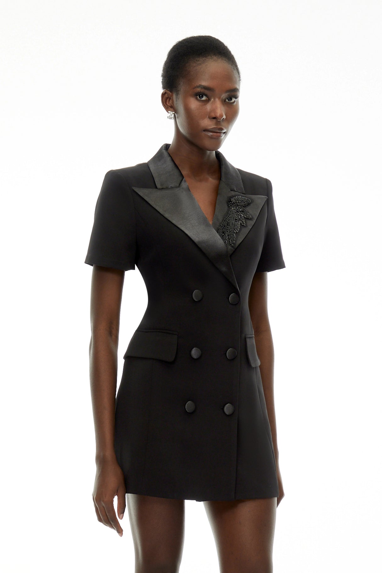 Daniella Black DoubleBreasted Embroidered Blazer Dress