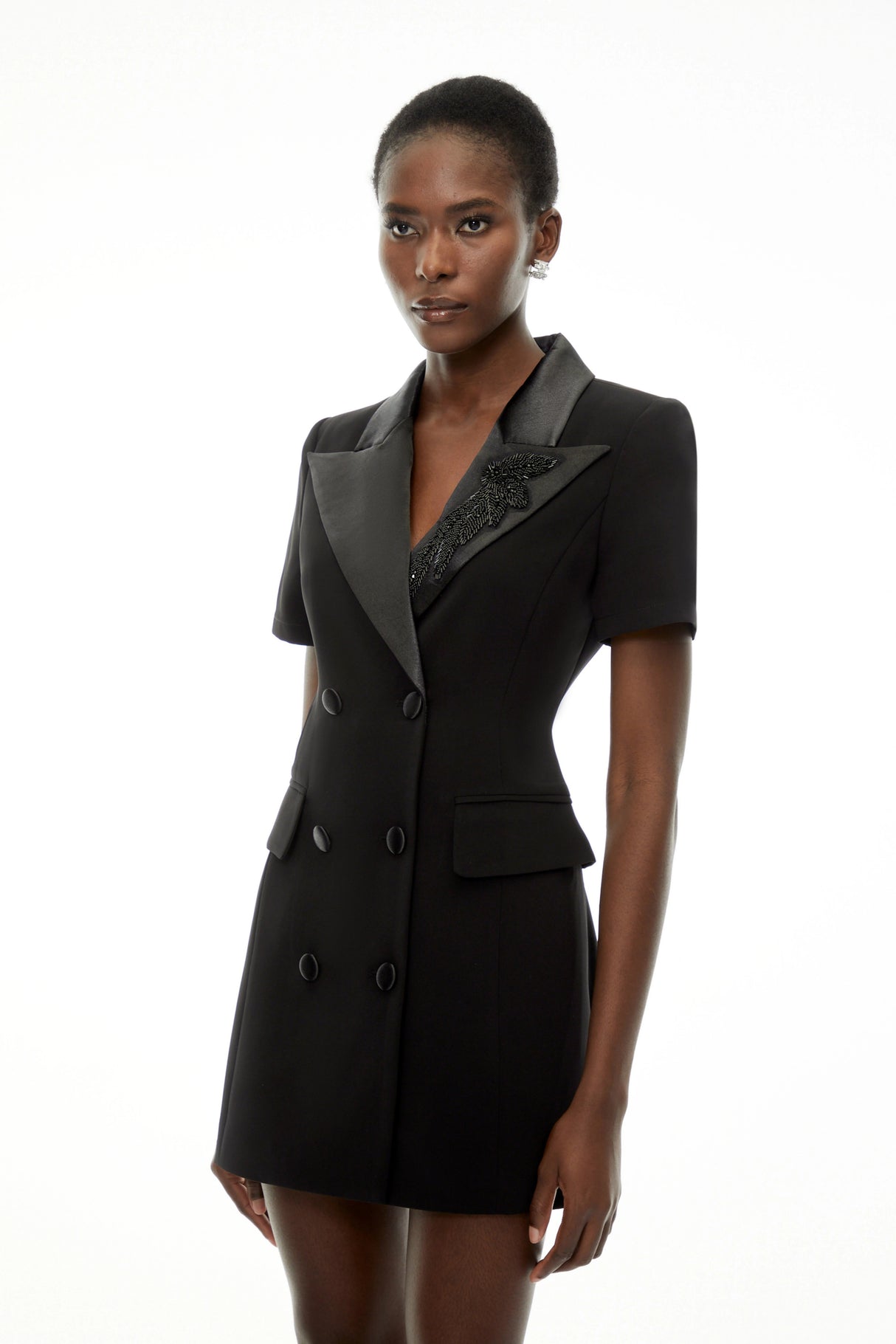 Daniella Black DoubleBreasted Embroidered Blazer Dress