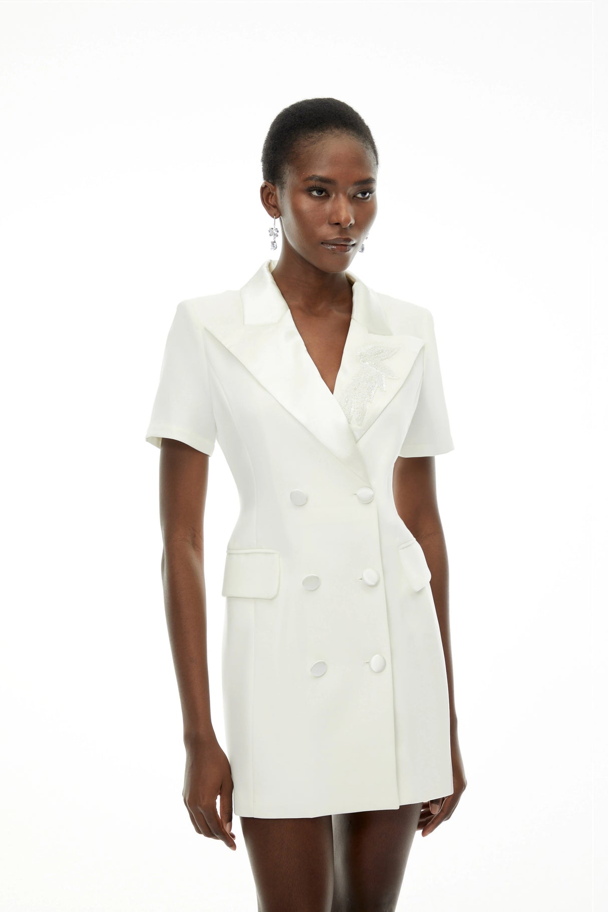 Daniella White DoubleBreasted Embroidered Blazer Dress