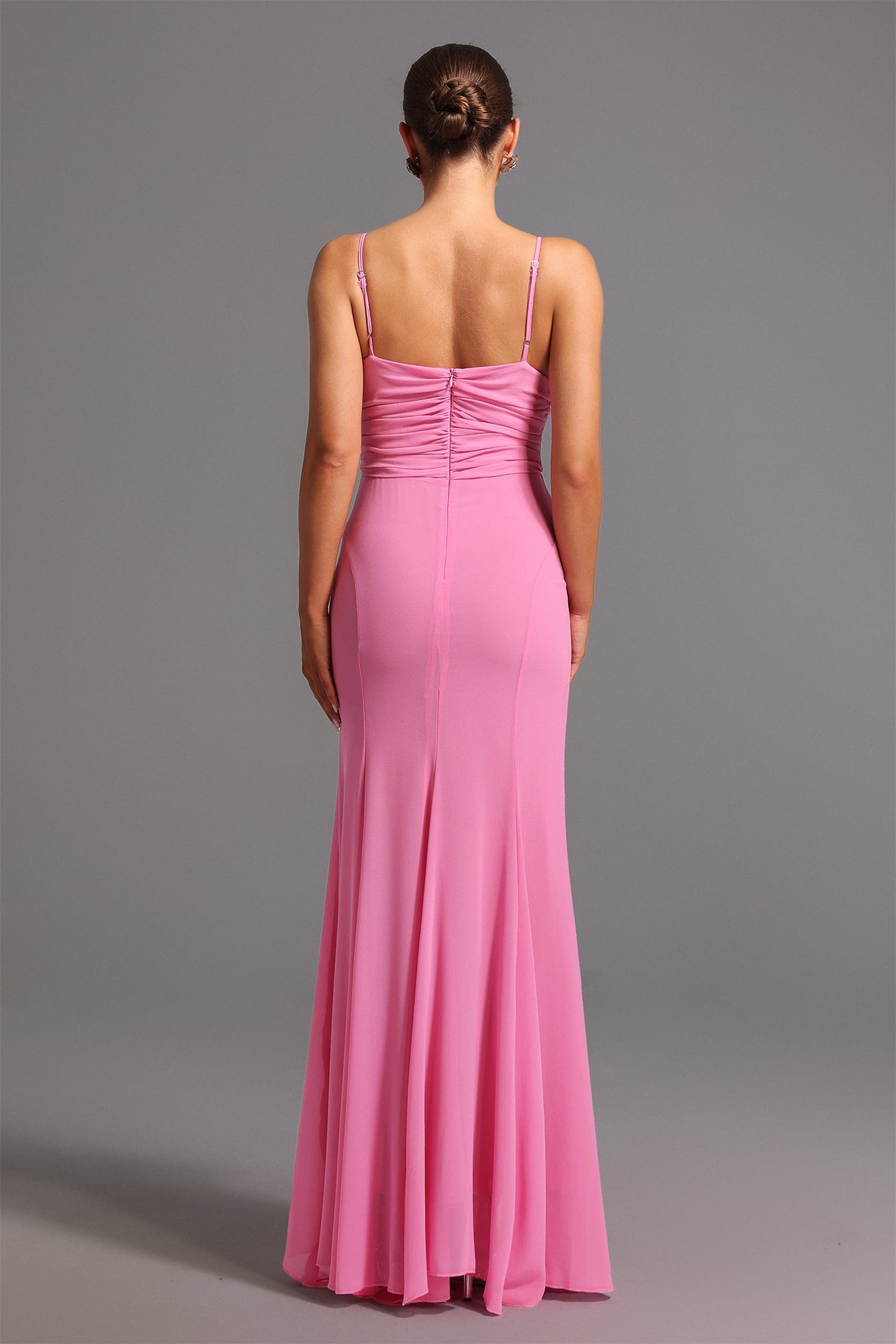 Danielle Pink Maxi Dress with Deep-V Neckline and Flower Detailing