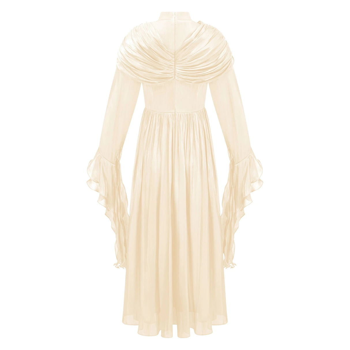 Danuta Neutral Ruched Pleated Maxi Dress