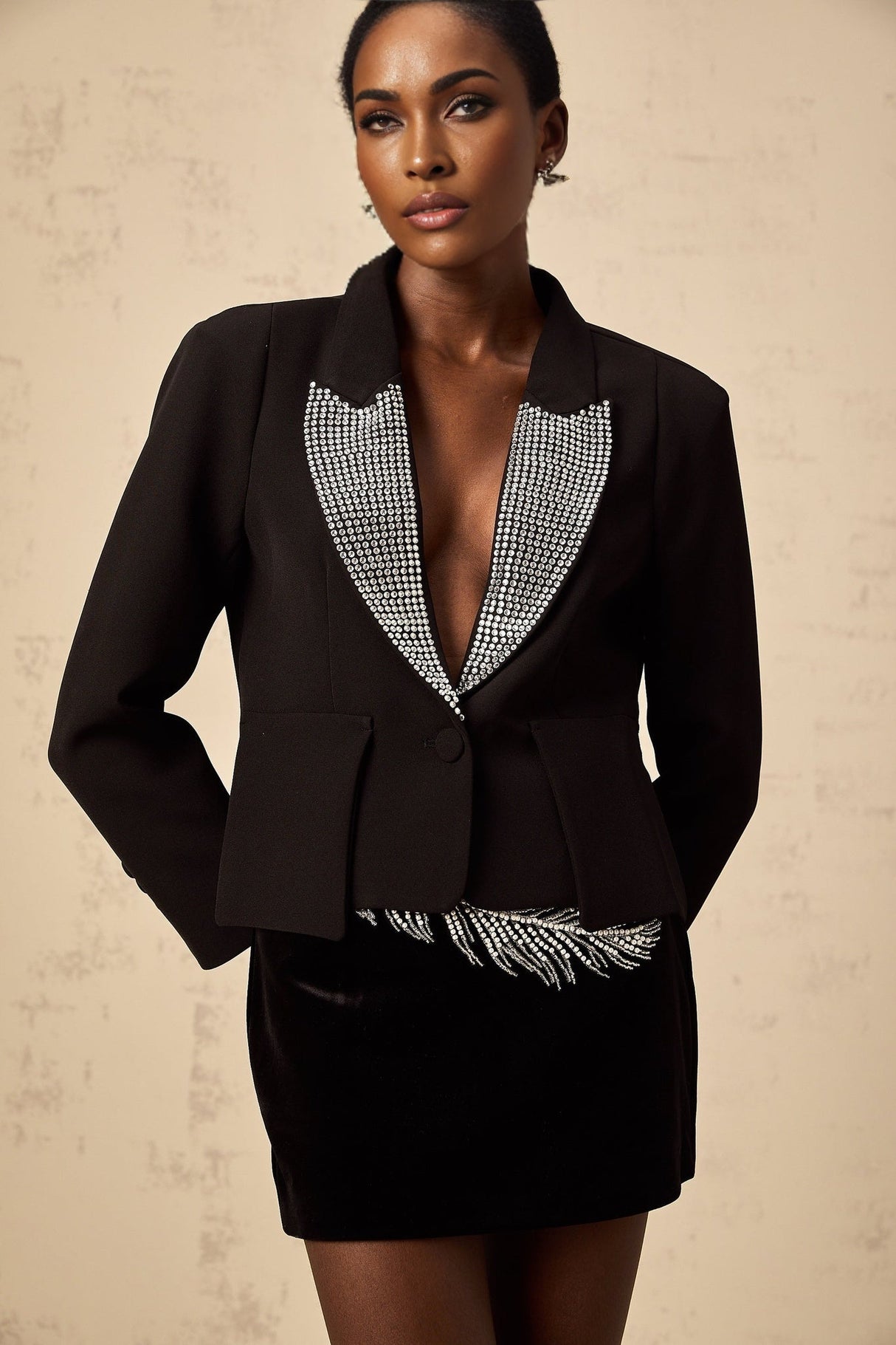 Daphne Blazer - Peak Lapels - Crystal Embellishment - Buttoned Sleeves