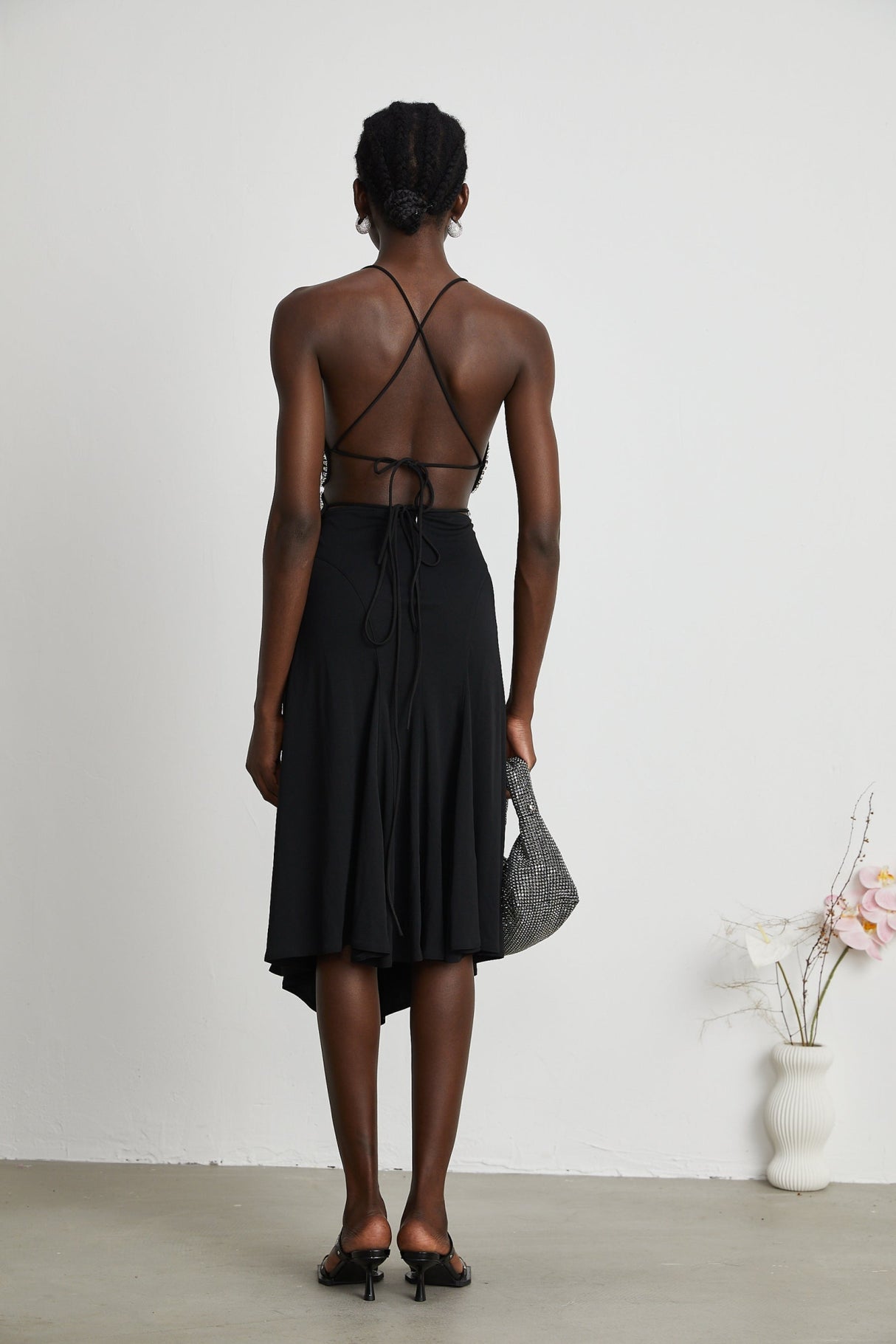 Daphne Top - Halterneck - Sleeveless - Backless - Crystal Embellishment - Floral Motif - Cropped